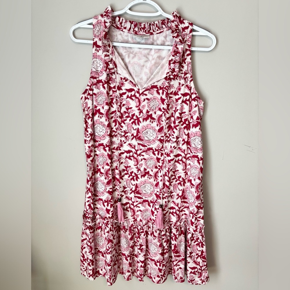 Fitzroy & Willa Floral Sleeveless Dress in Red and White size S